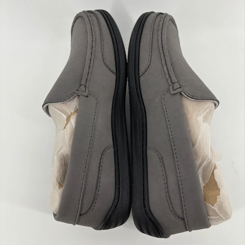 MyPillow MySlippers Loafer Men 9 Gray Leather Moccasin Toe In/Outdoor Driving